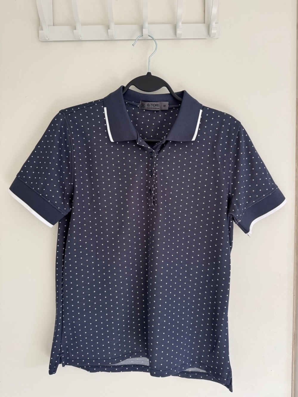 G/FORE Navy Polka Dot Polo with White Trim